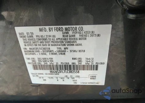 2020 Ford Ecosport S from USA, damaged, VIN MAJ6S3FL7LC382558